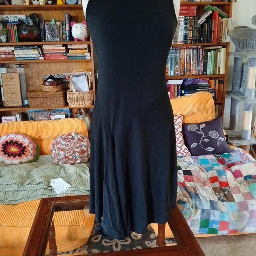 LOFT Black Midi Knit Flared Dress - Picture 2 of 3